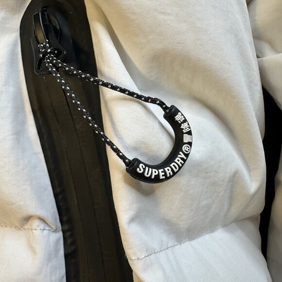 Superdry Mens Mountain Sport Hooded Box Quilt Puffer Jacket White Black W/Marks - Picture 4 of 15